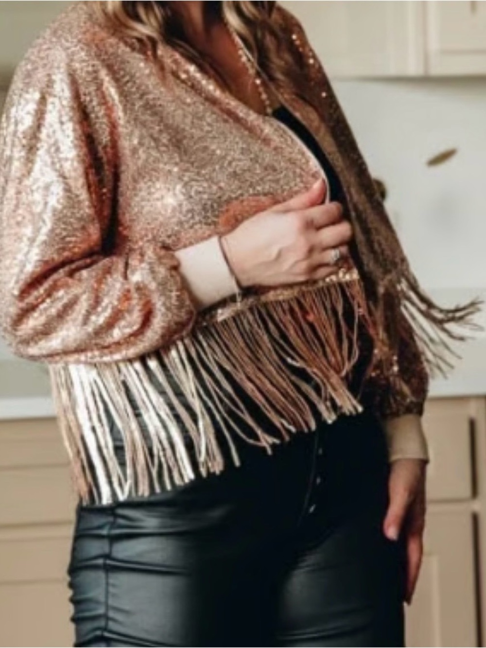NWT Sequin Fringe - Rose Gold